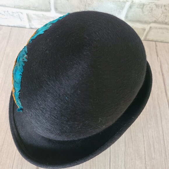 Vintage Henry Pollak Wool Hat New York Melange Feathers Soleil Soie Black main image 5